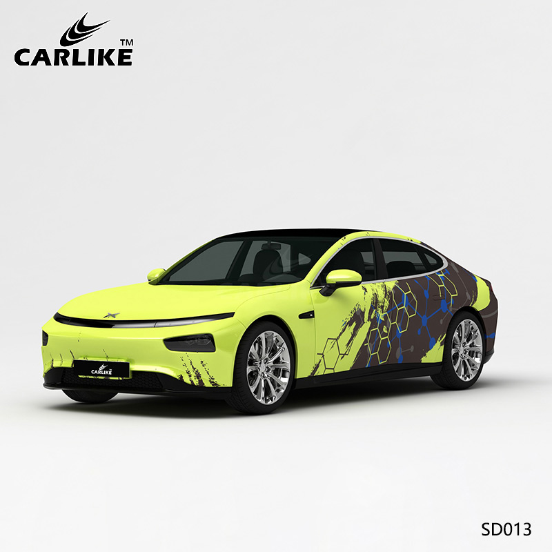 CARLIKE卡莱克™CL-SD-013小鹏绿灰格子泼墨汽车改装