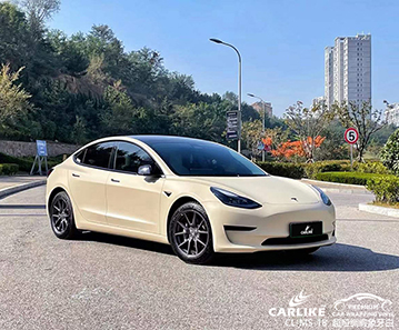 CARLIKE卡莱克™CL-MS-18特斯拉超哑绸缎象牙白全车改色